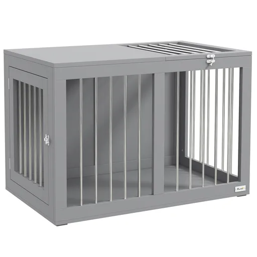 PawHut Cușcă pentru câini Hundebox Cușcă pentru transportul câinilor, 2 uși, blocabile, grilaj din oțel, 80 cm x 50 cm x 56,5 cm, Gri | Aosom Romania