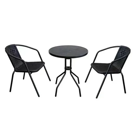 Set de mobilier de grădină masă + 2 scaune, negru