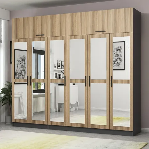 Dulap pentru haine, Hanah Home, Kale, 270x235x52 cm, Nuc / Antracit