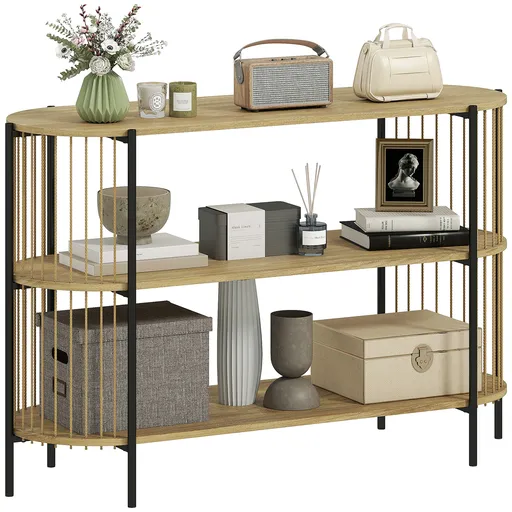 HOMCOM Blat de Consolă cu Coardă de Hârtie Împletită Manual Cadru de Oțel Stil Bohemian 124x43,5x80 cm Natural | Aosom Romania