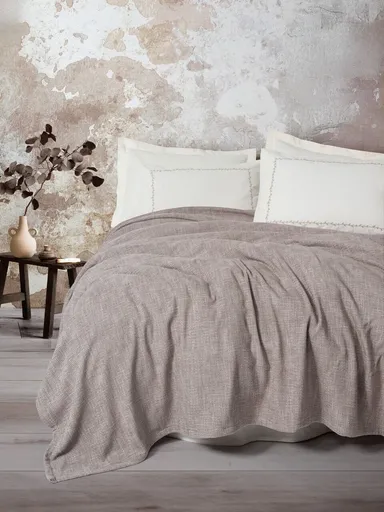 Set cuvertura pique dubla, L'essentiel Maison, Loom, 55% VÂSCĂ 45% BUMBAC, Bej