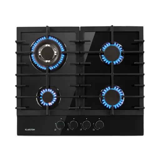 Klarstein Ignito, plită pe gaz, 4 arzătoare, arzător Sabaf, sticlă ceramică, negru