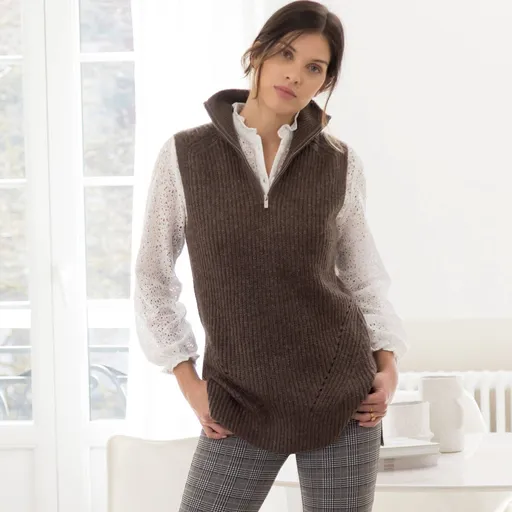 Vestă-tunică cu guler ridicat și fermoar