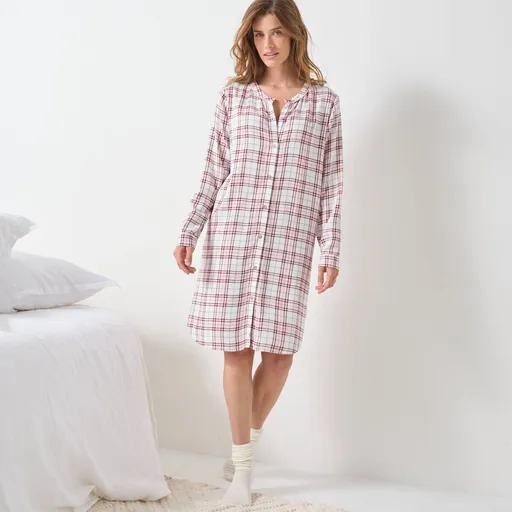 Cămașă de noapte cu imprimeu în carouri și nasturi