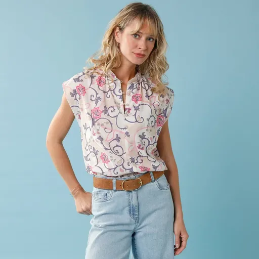 Bluză fără mâneci cu imprimeu de cașmir, pentru o siluetă minună