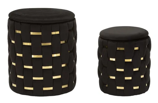 Mauro Ferretti Puf Cu Recipient De Depozitare Shanty Negru Set 2 Bucăți Cm Ø 37X42-28X33 | Aosom Romania
