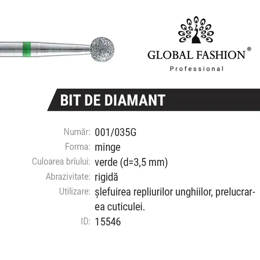 Bit (Cap) Freza Diamantat Sfera Verde, 001/035G