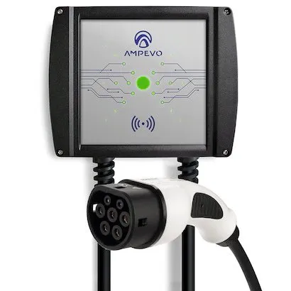 Statie incarcare masini electrice AMP322T2GC-CP, 22 kW, trifazata, cablu Type 2, curent setabil 8-32 A, aplicatie mobila Ampevo
