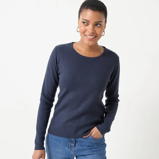 Pulover cu guler rotund și nervuri