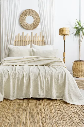 Set cuvertura de pat dubla 3 piese, L'essentiel Maison, Silvia, Bumbac, Crem