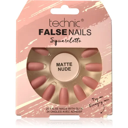 Technic Cosmetics False Nails Sqarletto unghii artificiale Matte Nude 24 buc