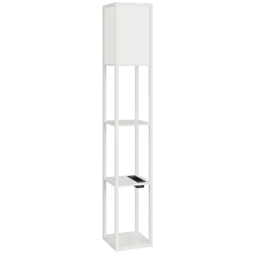 HOMCOM Lampă de Podea LED cu Rafturi, Lampă Modernă cu Comutator cu Pedală și Porturi USB, Temperatură de Culoare Reglabilă pentru Living și Dormitor,