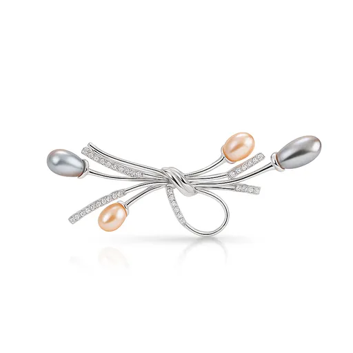 Troli Broșă elegantă cu cristale și perle autentice Silver