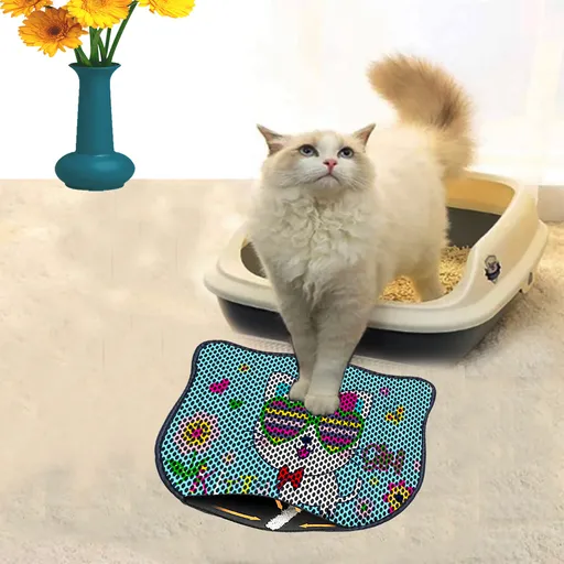 Covoras litiera pentru colectarea granulelor de nisip, Paws & Whiskers, Kdkafa0048, 50% PVC/50% poliester, Multicolor