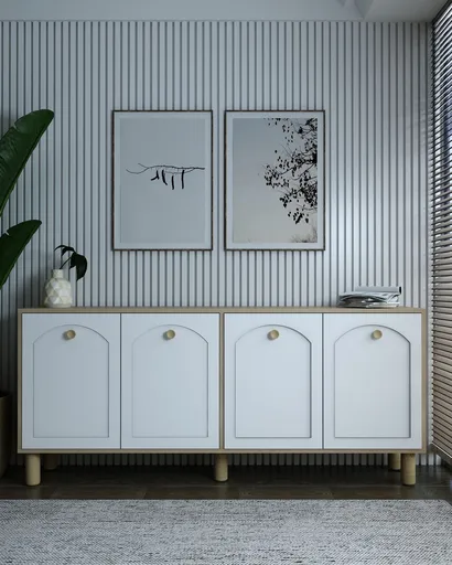 Consola, Hanah Home, Simple KX180 Bohem, 180x78.6x35 cm, Stejar Safir / Alb