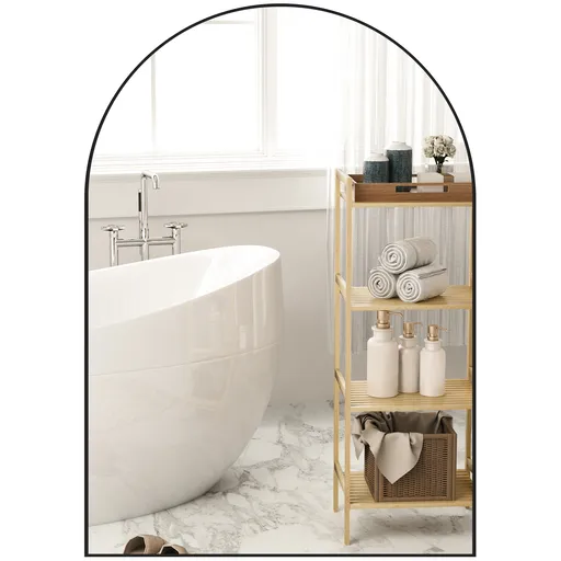 HOMCOM Oglinda de perete arcuită oglindă de baie cu cadru din aliaj de aluminiu pentru dormitor living intrare 50 × 70 cm negru | Aosom Romania