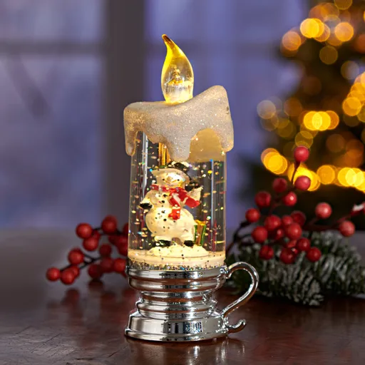 Lumânare cu sclipici LED Om de Zăpadă