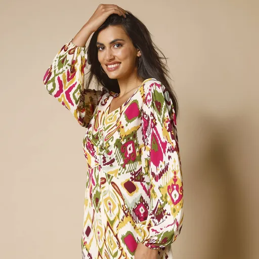 Rochie lungă cu decolteu în V cu imprimeu