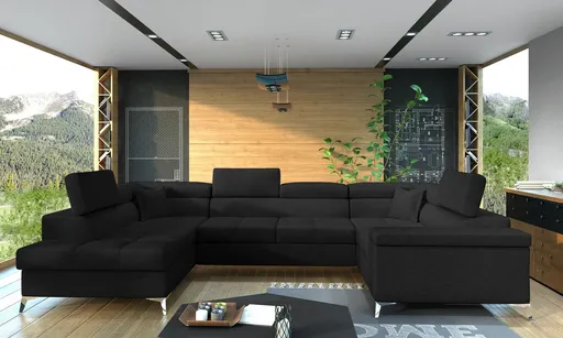 Coltar extensibil stanga 6 locuri ELTAP, Th-30, Thiago, 342x208x88 cm, lemn/poliester, negru