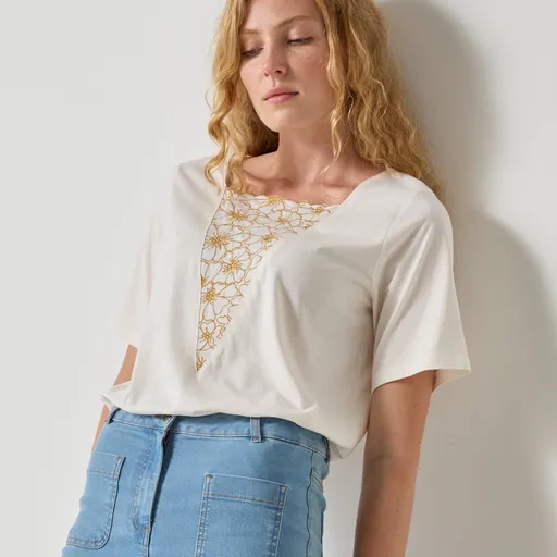 Tricou drept cu broderie