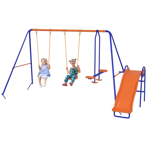 Outsunny Leagăn Infantil 4 în 1 Columpio pentru Copii cu 2 Leagăne Individuale 1 Leagăn cu Planeator 1 Tobogan Multicolor | Aosom Romania