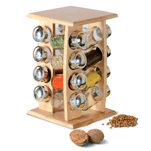 Recipient condimente 16 buc +suport lemn