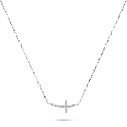 Brilio Silver Colier argintiu Cruce cu pietre de zircon NCL57W