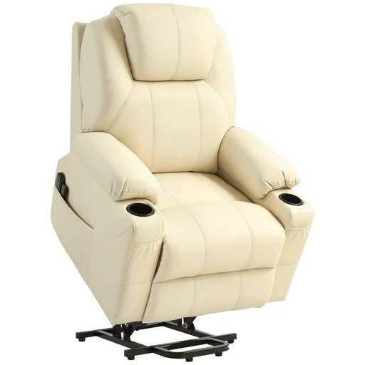 HOMCOM Fotoliu Electric Reglabil până la 135°, 8 Puncte de Masaj și Telecomandă, 88x99x106 cm, Crem | Aosom Romania