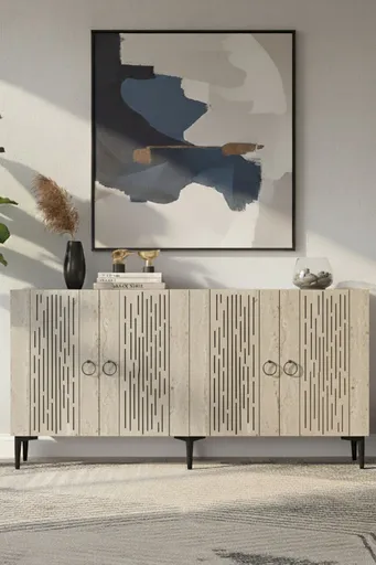 Consola, Hanah Home, Rain 150, 150x75x32 cm, PAL , Alb / Travertin