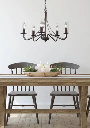 Candelabru Country, RL, 55x172 cm, 40W, 5x E14, metal, maro rustic