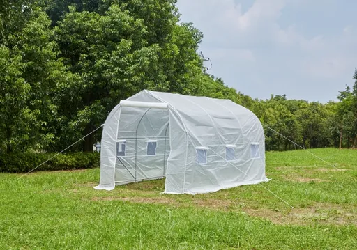 Outsunny Seră de Grădină 4x2x2 m Tip Tunel cu 6 Ferestre Respirabile și Ușă Rulabilă cu Fermoar Grădină pentru Cultivarea Plantelor Legume Alb | Aosom