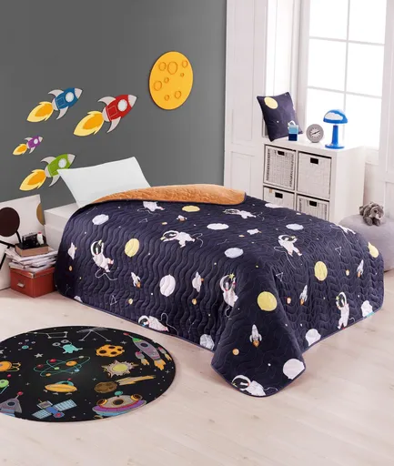 Cuvertura Single 155x200 cm, L'essentiel Maison, Astron, 65% bumbac/35% poliester, Albastru inchis