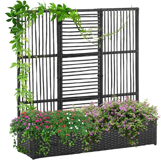 Outsunny Blumenkasten cu grilaj, rezistent la intemperii, Ratan Polyrattan, 103 x 103 x 29 cm, Negru | Aosom Romania