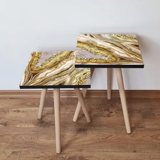 Set masute 2 piese, Hanah Home, 2Shp284, Auriu / Maro / Alb / Bej