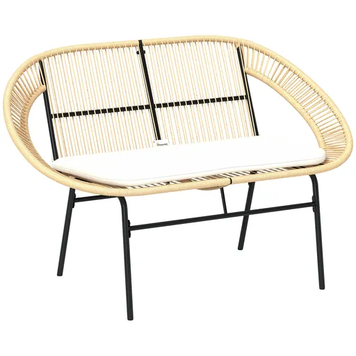 Outsunny Banc de grădină 2 locuri, banc exterior grădină din oțel, stil Acapulco, cu spătar și pernă, 126 x 72 x 83 cm, kaki | Aosom Romania