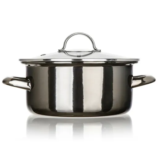Banquet Oală emailată METALLIC Black 20 cm, 2 l,cu capac, 20 cm