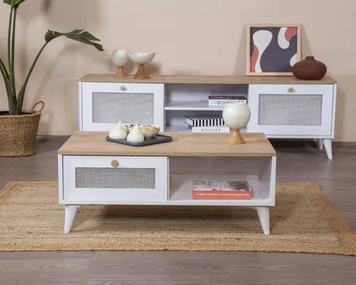 Masuta de cafea, Hanah Home, Calvin, 55x100x45 cm, Alb / Stejar