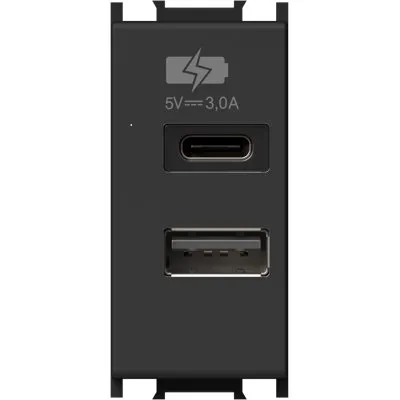 Modul Incarcator 2*USB 5V 3,0A 1M negru, TEM Modul TEM-EM68SB-B