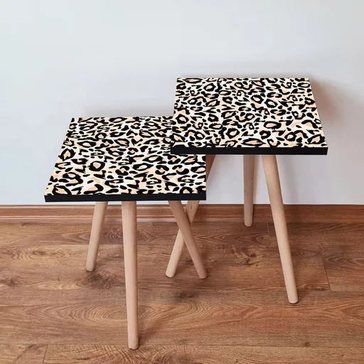 Set masute 2 piese, Hanah Home, 2Shp152, Alb / Bej / Negru