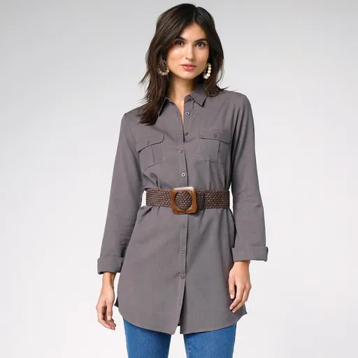 Cămașă lungă de culoare solidă