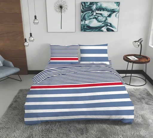 Lenjerie de pat dubla Marino, Bedora, 4 piese, 200x220 cm, 100% bumbac, multicolor