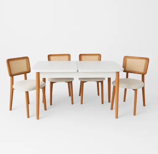 Set masa extensibila si scaune, Hanah Home, Natura, Alb lemn / Stejar