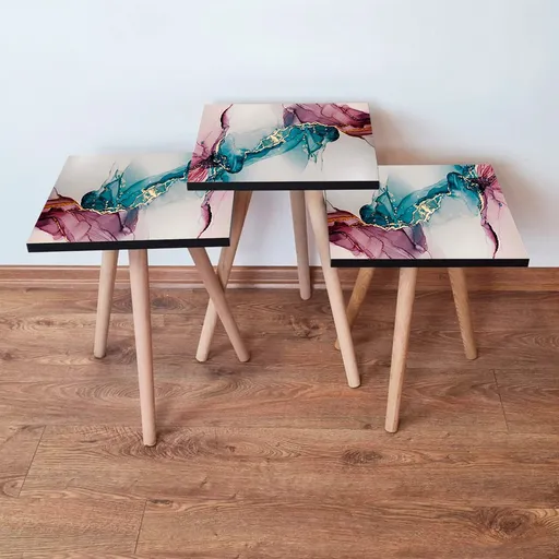 Set masute 3 piese, Hanah Home, 3Shp230, Roz / Albastru / Crem / Alb