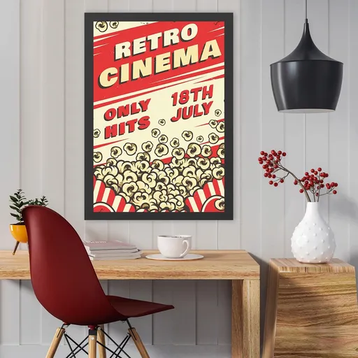 Tablou decorativ, Retro Cinema (40 x 55), Polistiren, Crem / Roșu