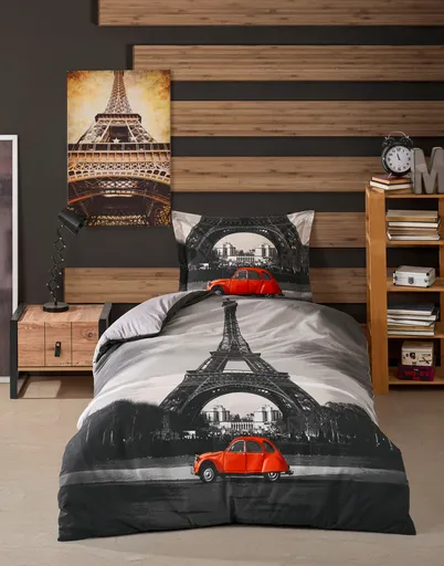 Lenjerie de pat pentru o persoana, L'essentiel Maison, Paris, Black / Grey / Red