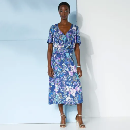 Rochie midi evazată cu decolteu încrucișat, imprimată