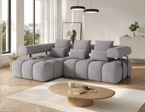 Coltar extensibil stanga 3 locuri ELTAP, Levvi, 260x184x102 cm, lemn/poliester, gri deschis