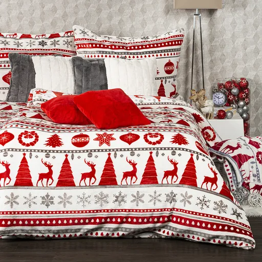 Lenjerie de pat de Crăciun din microflanel 4Home Christmas Time roșu, 160 x 200 cm, 70 x 80 cm, 160 x 200 cm, 70 x 80 cm