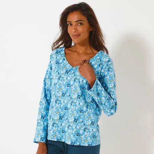 Top de pijama cu mânecă lungă și imprimeu cu petale