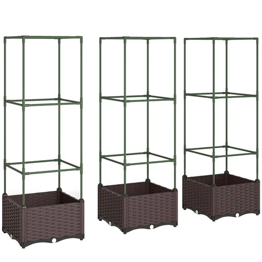 Outsunny Jardinieră înălțată cu spalier set de 3 jardiniere cu orificii de scurgere | Aosom Romania